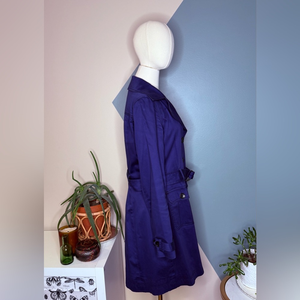 Apt. 9 Cobalt Blue Cotton Blend Trench Coat Belted Classic Spring Jacket Small - Picture 5 of 12